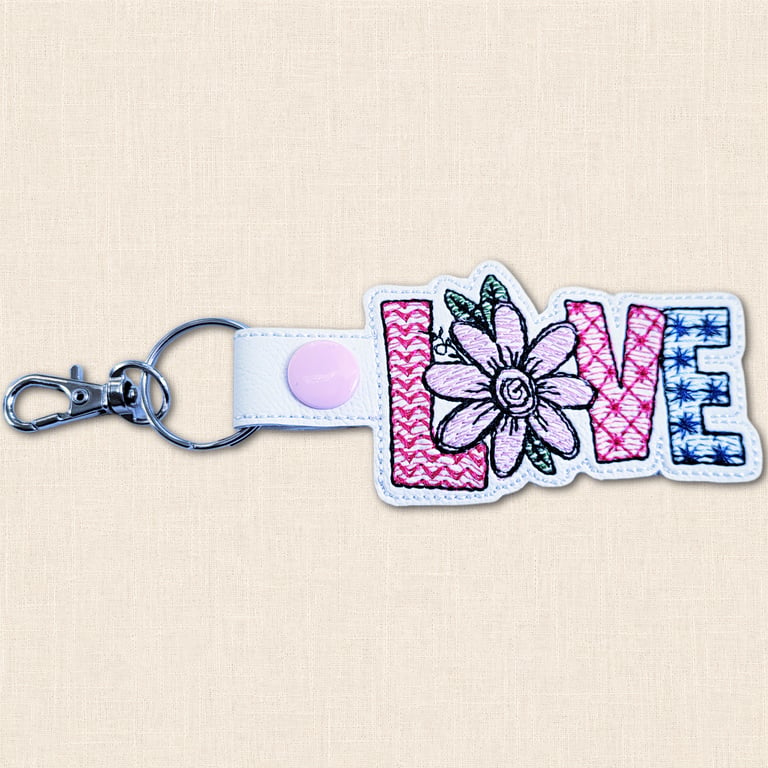Floral Love Keyring - Embroidered Faux Leather Bag Charm