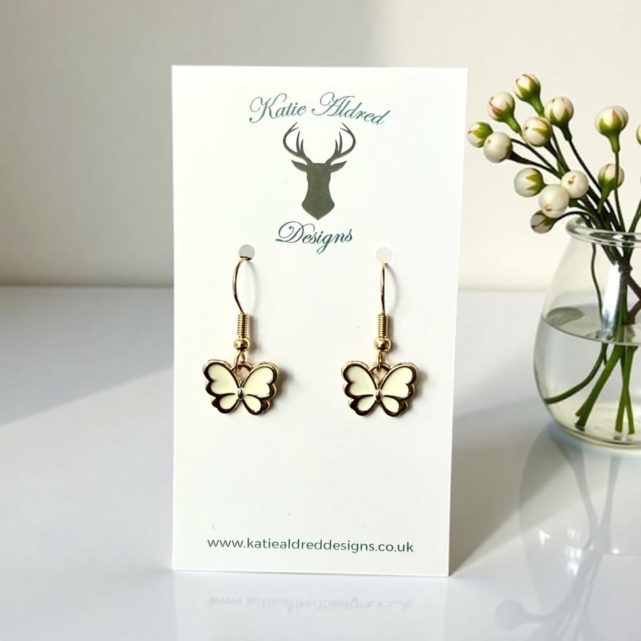 Charm Earrings - White Butterfly