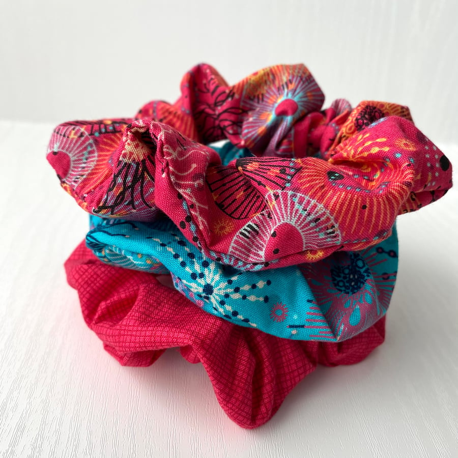 Pink and Turquoise Hair Scrunchies (3)