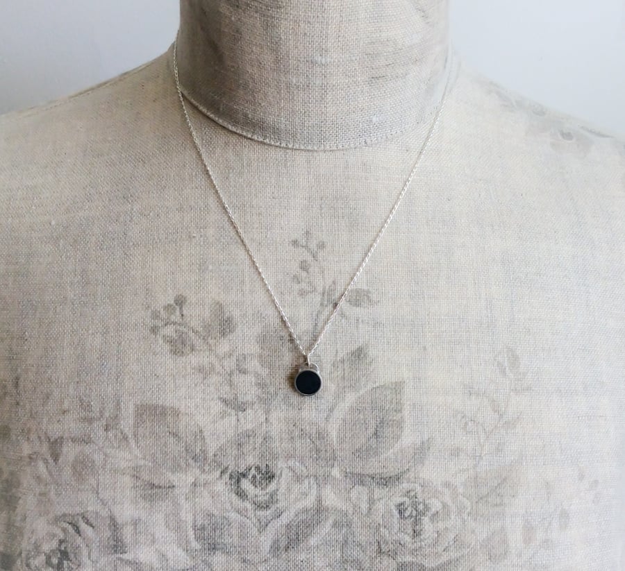 Black Colour Dot Pendant Necklace, Minimalist, Everyday Jewellery