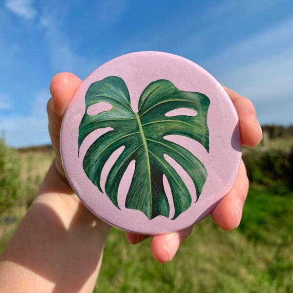 Monstera Leaf Pocket Mirror, Handbag Mirror