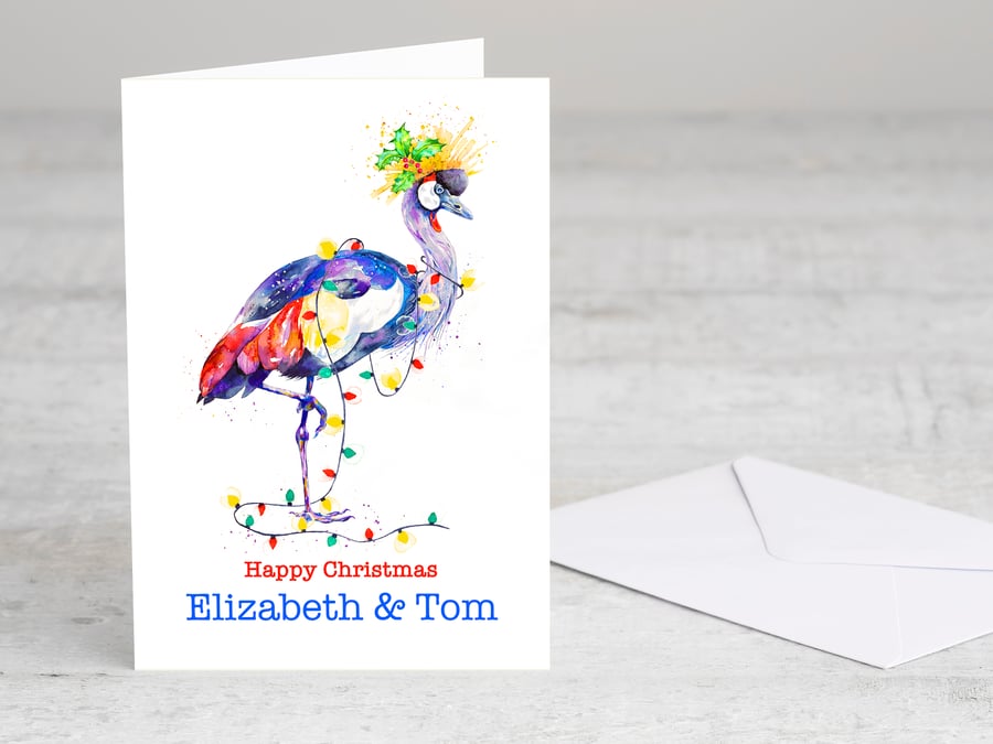 Personalised Crane Christmas Card premium quality exotic animal