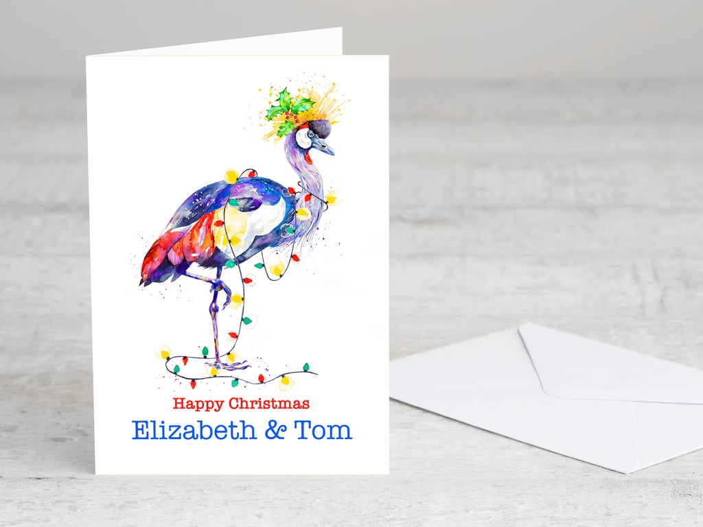 Personalised Crane Christmas Card premium quality exotic animal