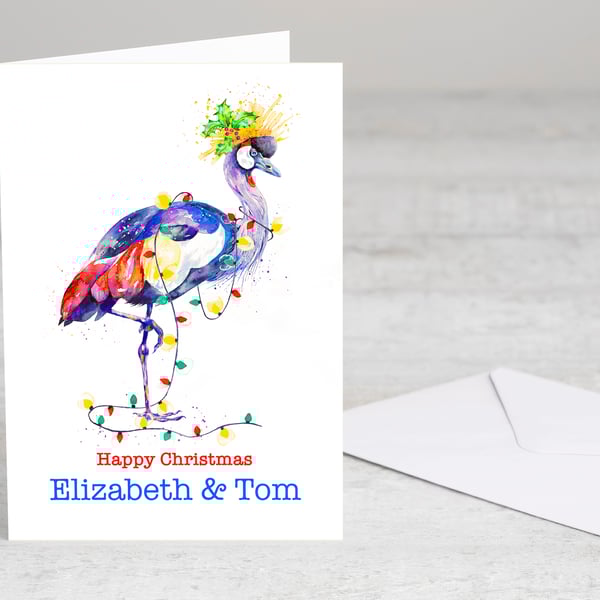 Personalised Crane Christmas Card premium quality exotic animal