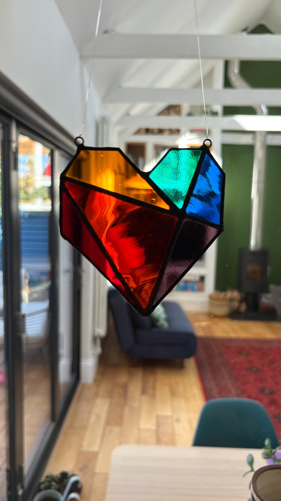 Rainbow colours stained glass window hanging suncatcher, valentines gift