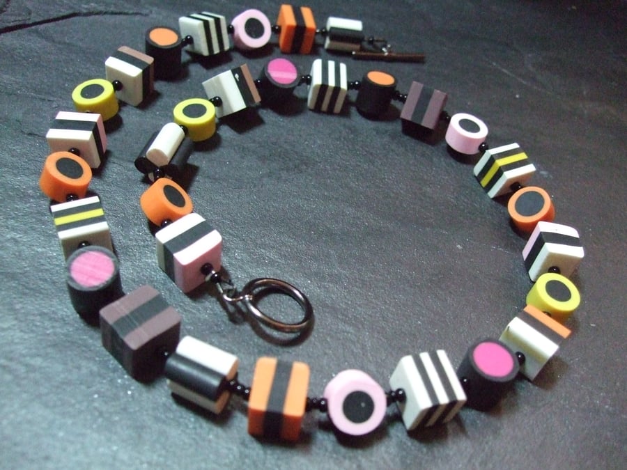 Liquorice Allsorts Kitsch Polymer Clay Necklace 18 inches