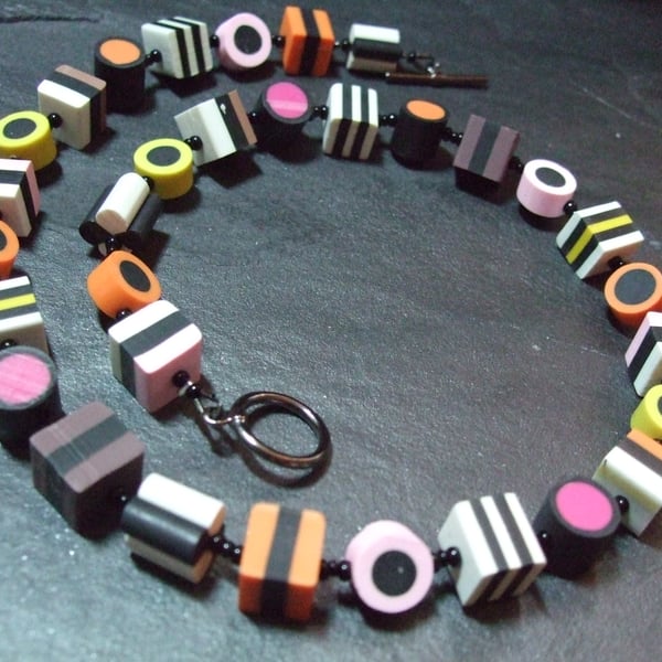 Liquorice Allsorts Kitsch Polymer Clay Necklace 18 inches