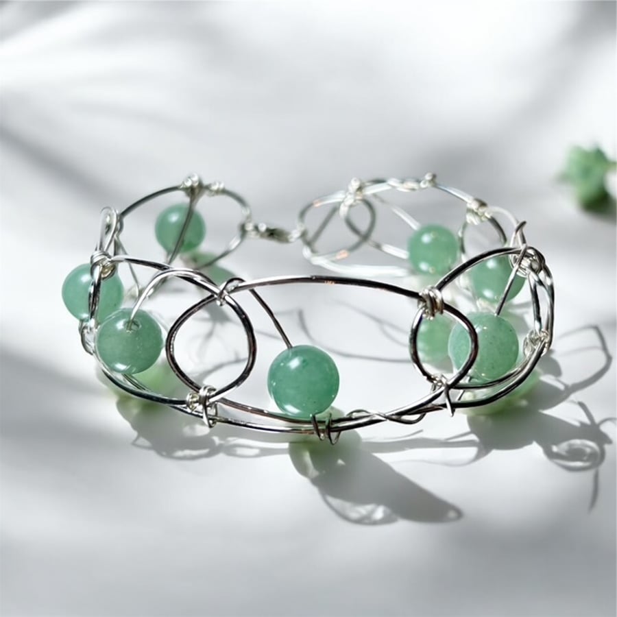 Gemstone Cuff Bangle Sterling silver
