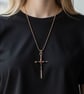 Oxidised Copper Ruby & Black Crystals Cross - Goth, Alchemy - Large - Image 3