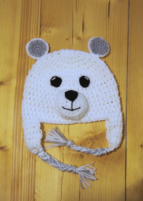 Crochet polar bear novelty hat, Toddler, child, adult size