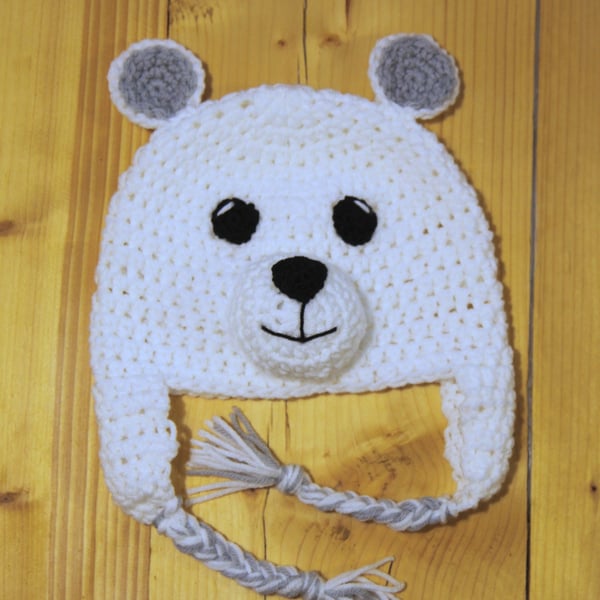 Crochet polar bear novelty hat, Toddler, child, adult size