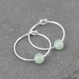 Boho 4mm Green Aventurine Gemstone & 15mm Sterling Silver Hoop Earrings