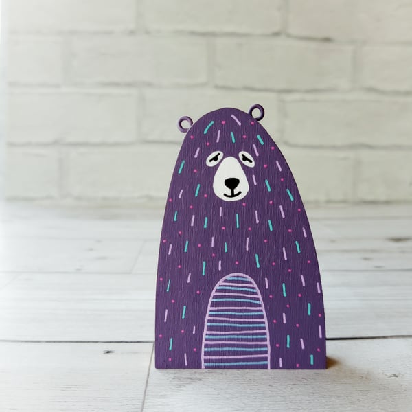Little Purple Bear, Handmade Wooden Bear