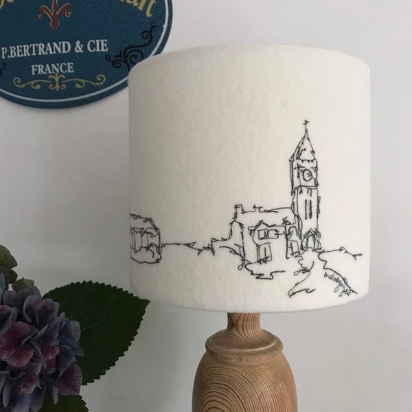 Porthleven Clock Tower Embroidered Lampshade