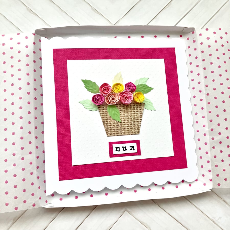 Mum card - quilled rose basket - boxed card option