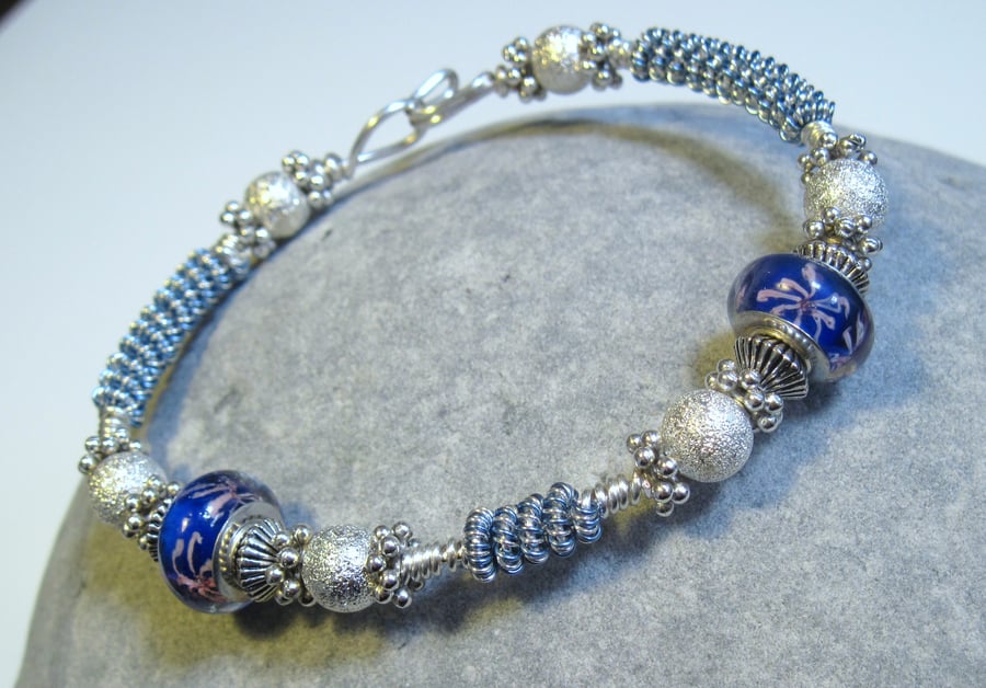 Denim Blue and Silver Bangle