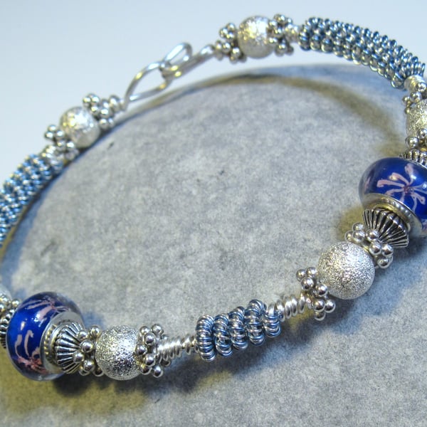 Denim Blue and Silver Bangle