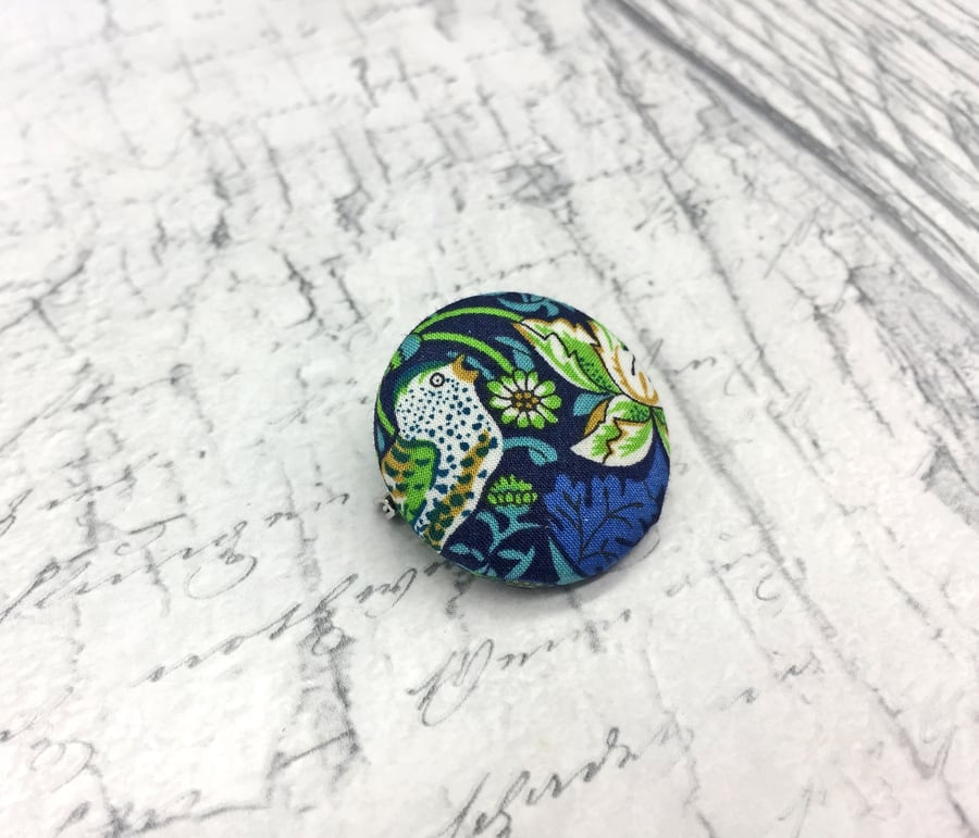Bird Liberty print William Morris strawberry thief fabric button brooch