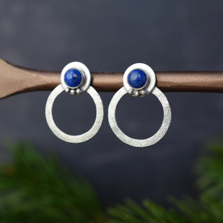 Lapis Lazuli and Sterling Silver Circle Earrings