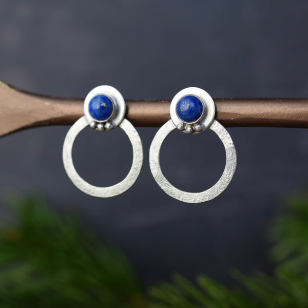 Lapis Lazuli and Sterling Silver Circle Earrings