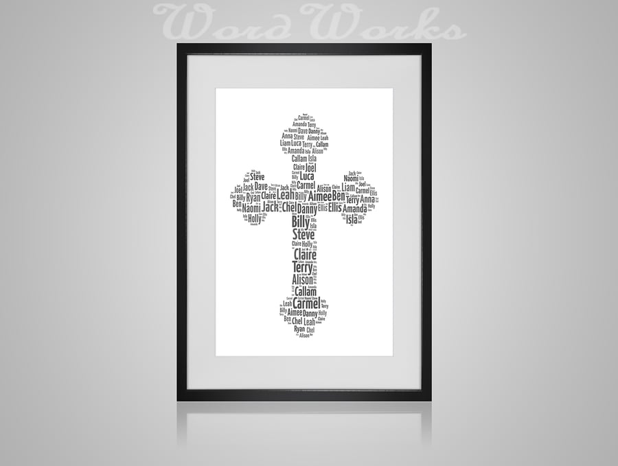 Personalised New Baby Cross Christening Word Art Design