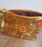 Vintage fabric  zipped pouch or makeup bag: orange tones & check lining: large  - Image 5