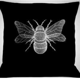 Silver Bee Embroidered Cushion Cover BLACK Gift Idea 