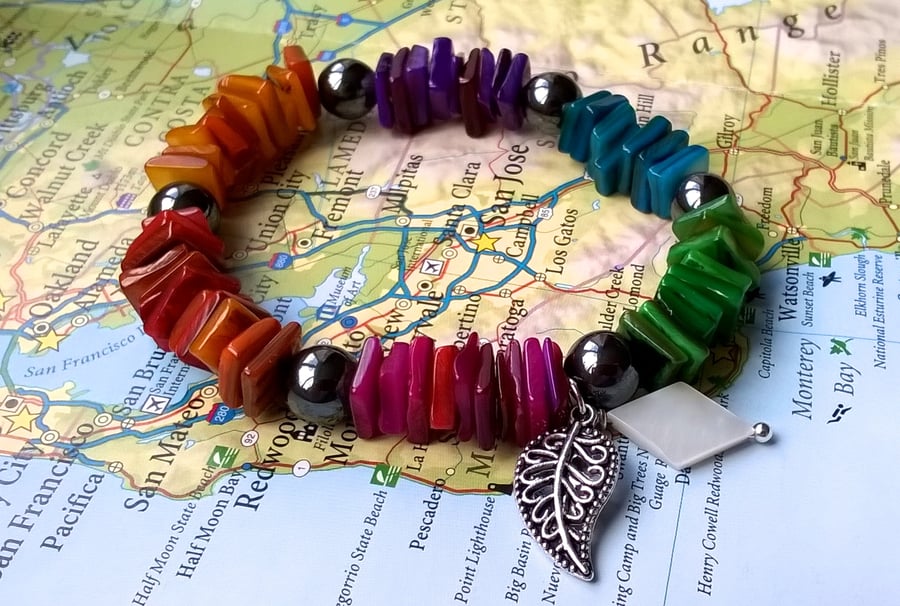 Rainbow shell and haematite bracelet