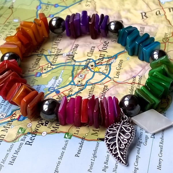 Rainbow shell and haematite bracelet