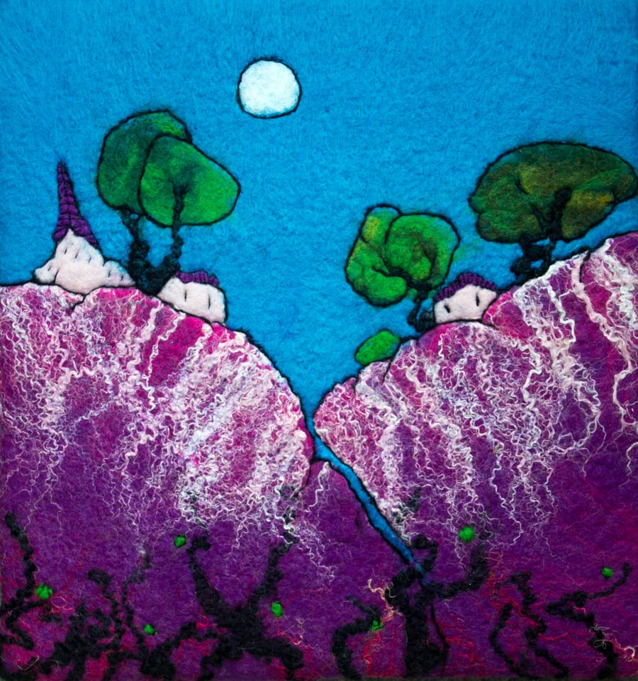 Purple Felt fantasy Landscape by Lorna Soar. The Pinkies.