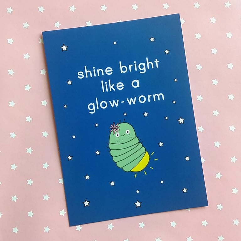 Glow-Worm Motivational Postcard A6 - Positivity - Good Luck - Cute Postcard
