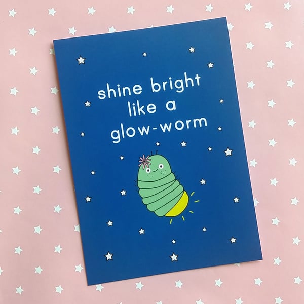 glow worm A6 postcard & envelope, motivational positivity, keep going