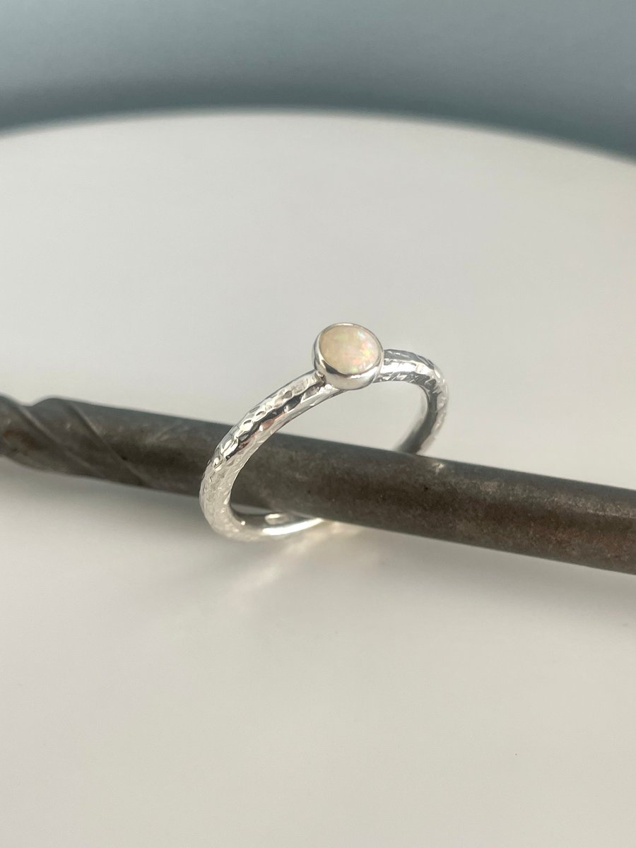 Sterling Silver Opal Gemstone Ring 2.5mm October Birthstone Sizes H-Z 