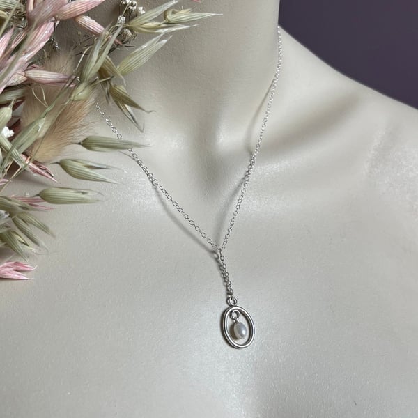 Oval Hoop Pearl Drop Pendant