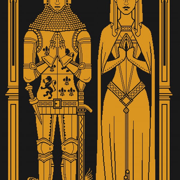 141CD - Medieval Knight & Lady, Coloured Brass Rubbing - CrossStitch Pattern