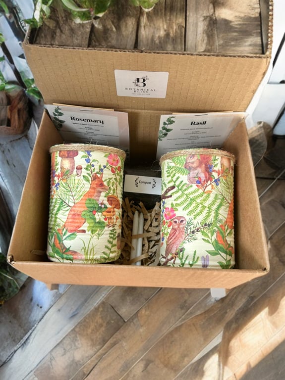 Grow your own herbs gift set indoor house planters sage green woodland animal 