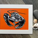 Scottish lobster (orange) original lino print