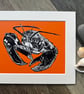 Scottish lobster (orange) original lino print