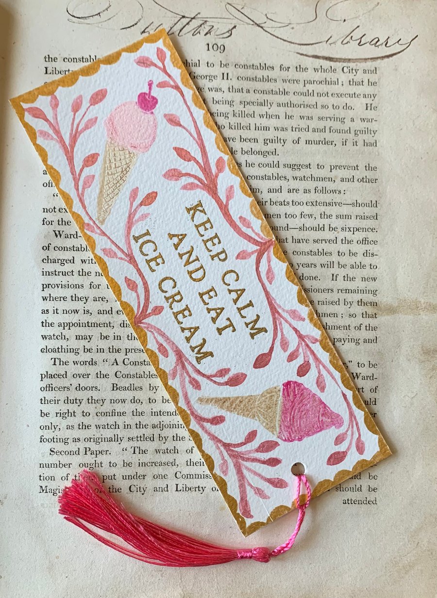 Keep Calm and Eat Ice Cream Handmade Bookmark