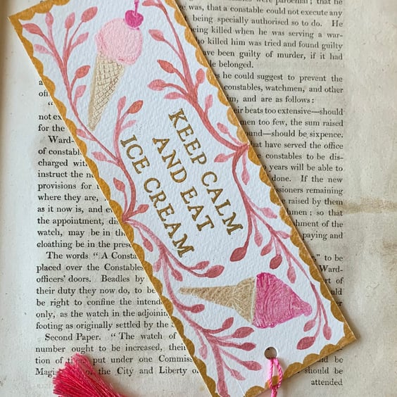 Keep Calm and Eat Ice Cream Handmade Bookmark