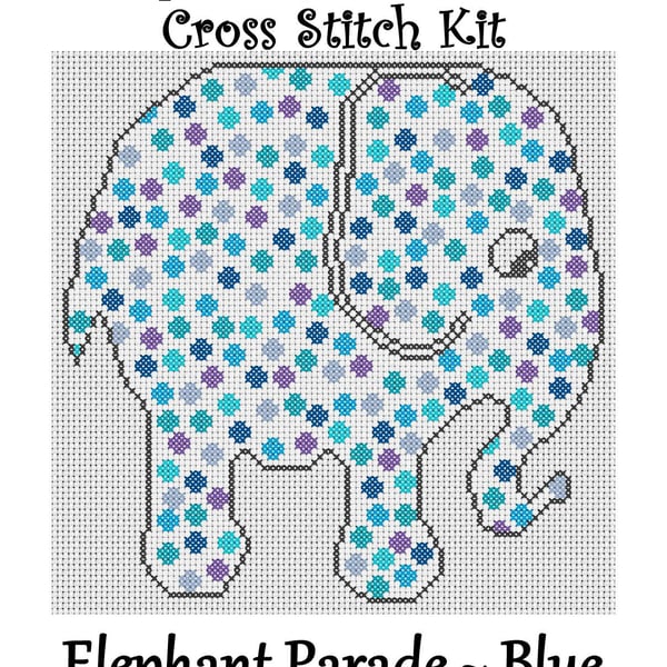 Elephant Parade Cross Stitch Kit Blue Size Approx 7" x 7"  14 Count Aida