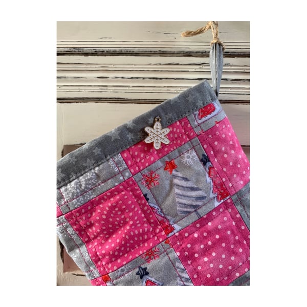 Pink and grey Christmas stocking