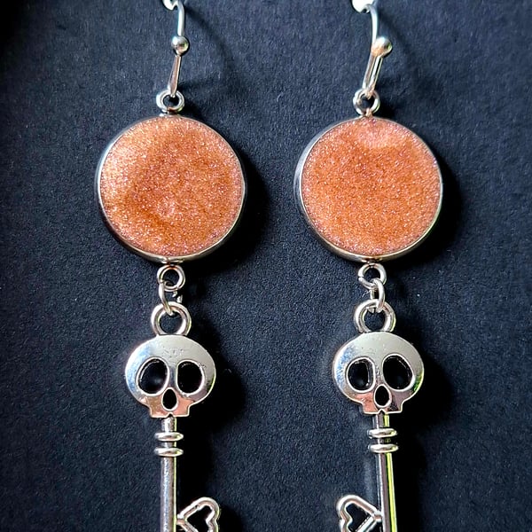 Gothic skull dangle earrings alternative punk emo