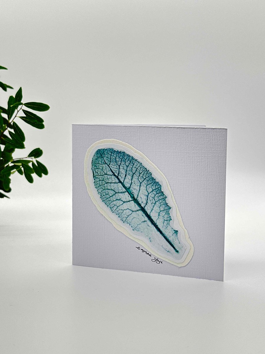 Original botanical hand printed primrose leaf card
