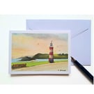 Blank greetings card Smeatons Tower Plymouth Hoe from original painting  size A6