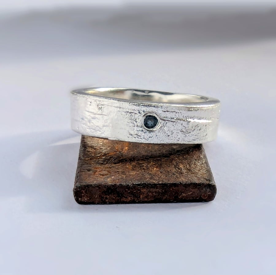 Recycled Sterling Silver Brutalist Design Handmade Topaz Ring, Band