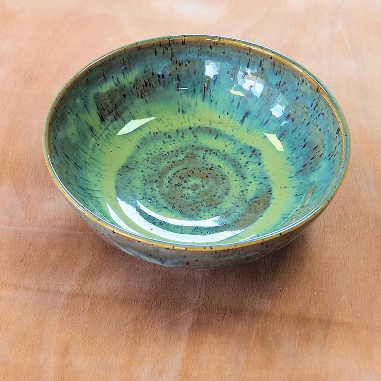 Large green, turquoise bowl handmade pottery
