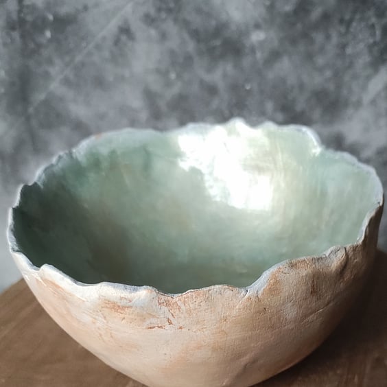 Coastal Inspired Bowl with Mother of Pearl Interior, Artisan Wabi Sabi Decor