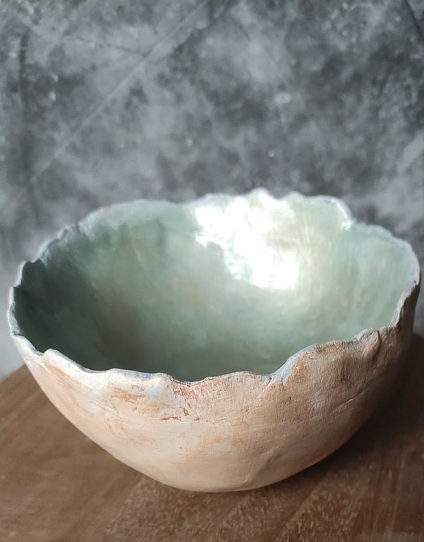 Coastal Inspired Bowl with Mother of Pearl Interior, Artisan Wabi Sabi Decor
