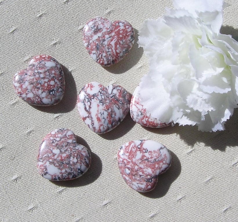 6 Red Spider Jasper Solid Gemstone Polished Hearts - 20mm - Chakra Crafting